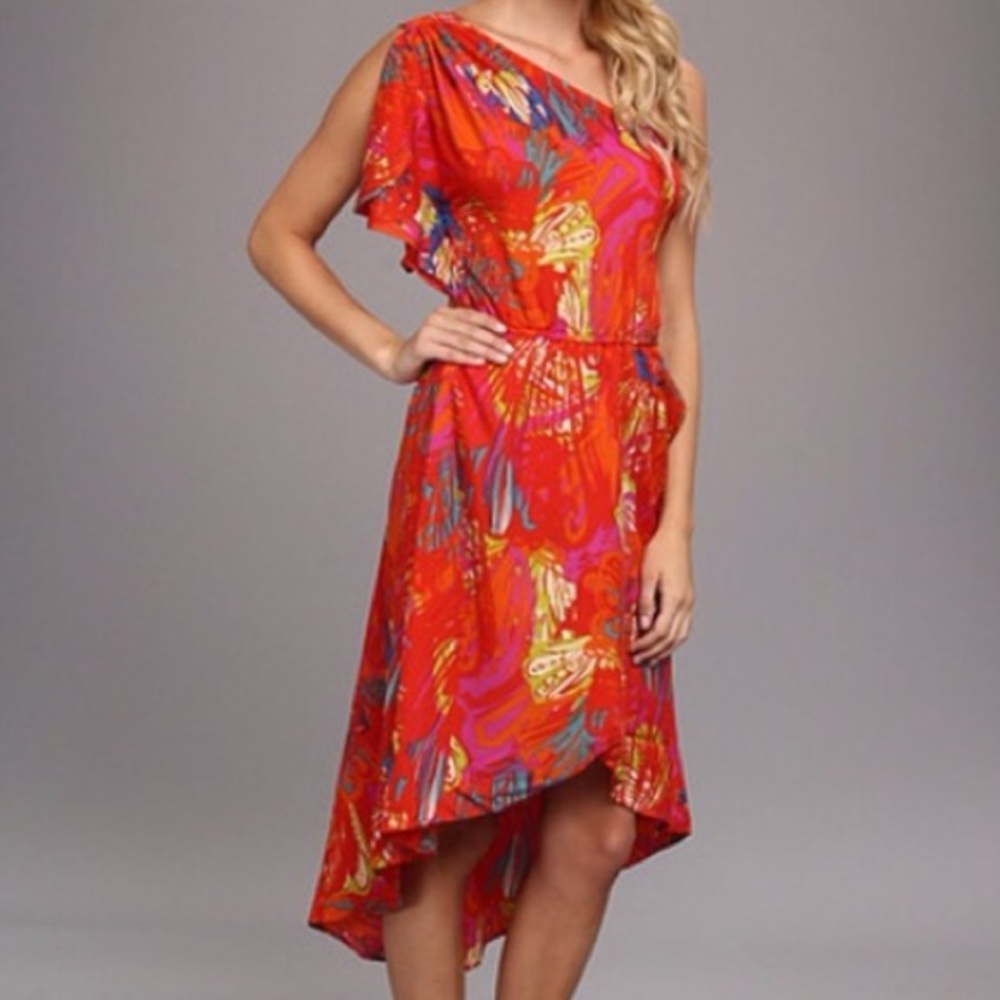 Angie high low one shoulder split dress elastic waist size small NOWT